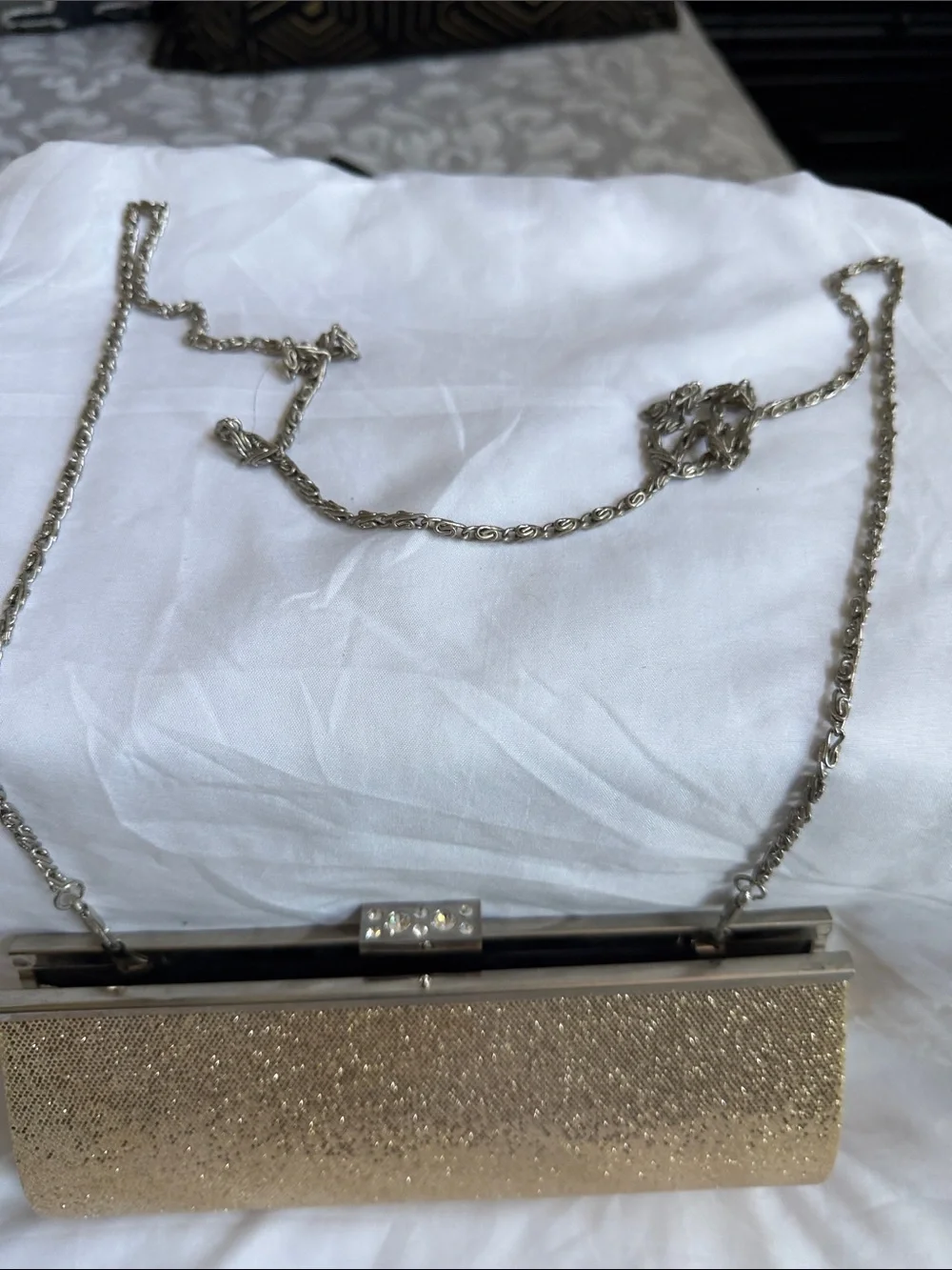 Gold Sparkle Evening Clutch with Chain Strap